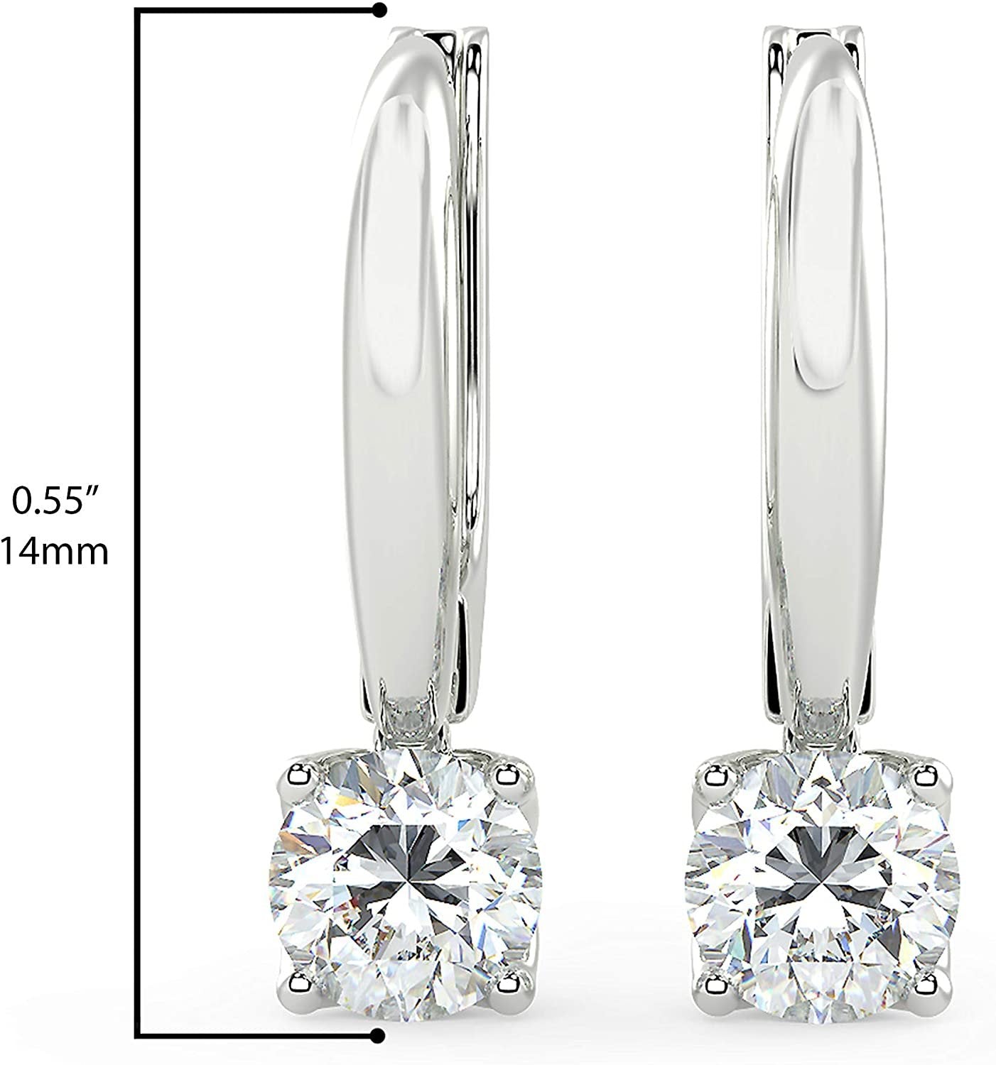 14K Gold 2/3 Cttw Round Brilliant-Cut Lab Created Diamond Four-Prong Leverback Drop Earrings (G-H Color, VS1-VS2 Clarity) - Choice of 14K Gold Color