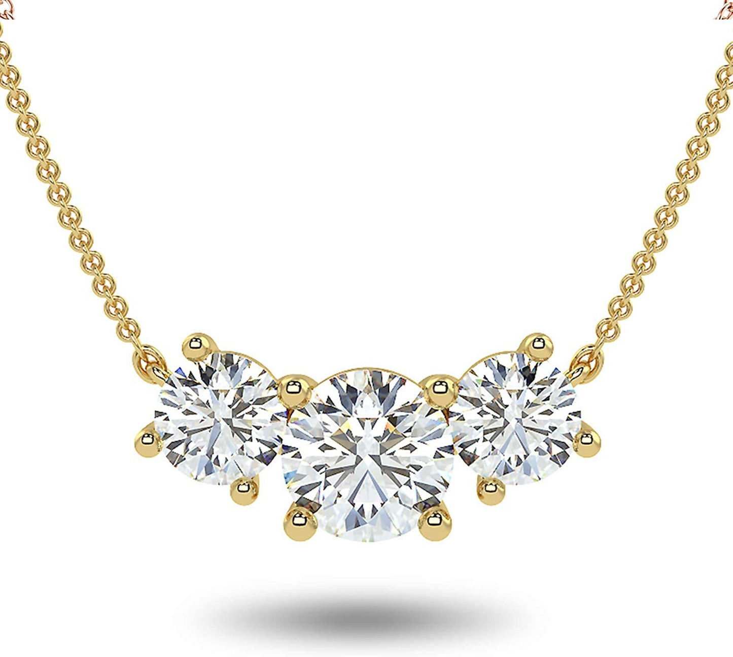 IGI Certified 14K Gold 1-5/8 Cttw Round Brilliant Cut Lab Created Diamond 3 Stone Pendant Necklace (G-H Color, VS1-VS1 Clarity), 18" - Choice of Gold Color
