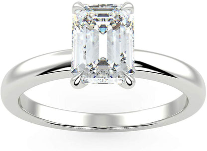 IGI Certified 14K White Gold 9/10 to 2.0 Carat Emerald-Cut Lab Created Diamond Classic Solitaire Engagement Ring (G-H Color, VS1-VS2 Clarity)