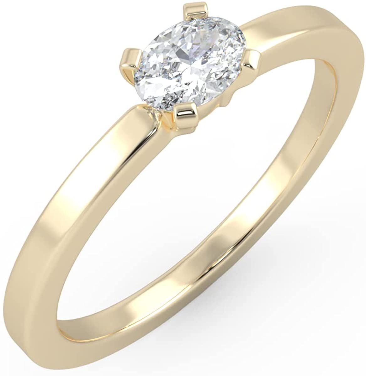 IGI Certified 1/4 Ct Oval Cut Lab Grown Diamond 14K Gold East-West Solitaire Engagement Ring (G-H Color, VS1-VS2 Clarity) - Choice of Gold Color