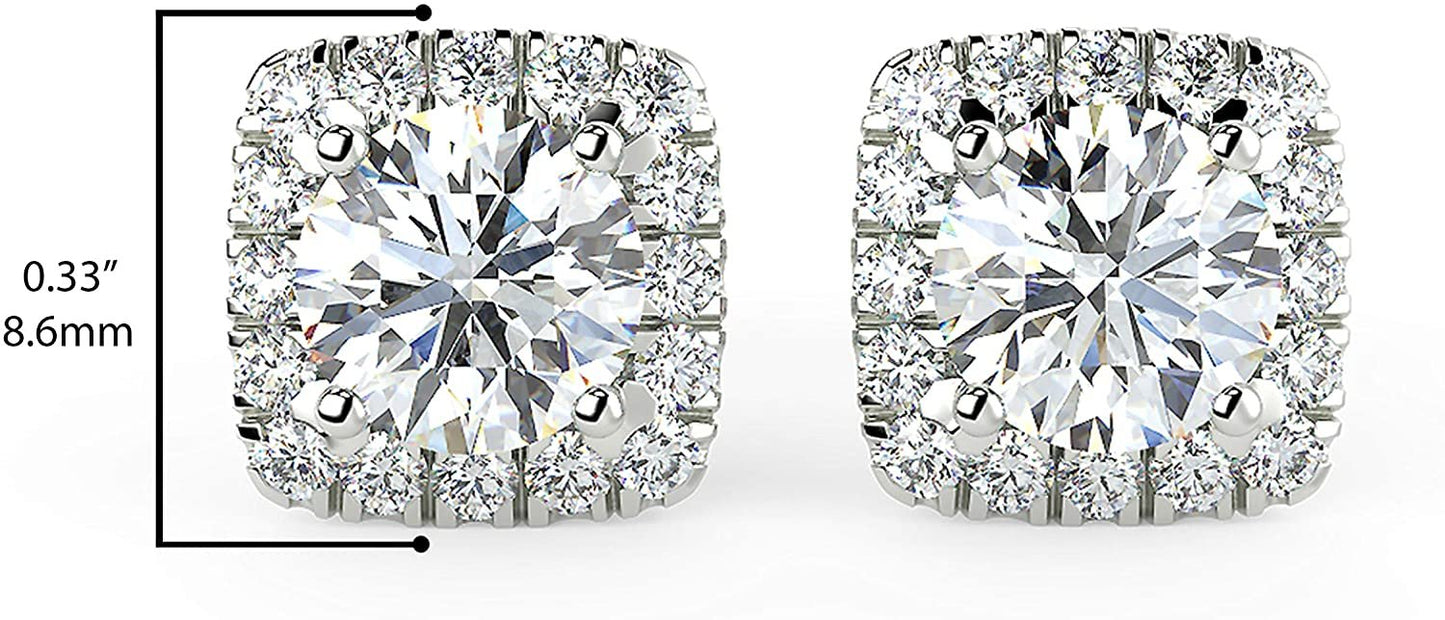 IGI Certified 14K White Gold 1-1/2 Cttw Near Colorless Brilliant Cut Lab Created Diamond Cushion Shape Pave Set Halo Stud Earrings (Center Stones G-H Color, VS1-VS2 Clarity)