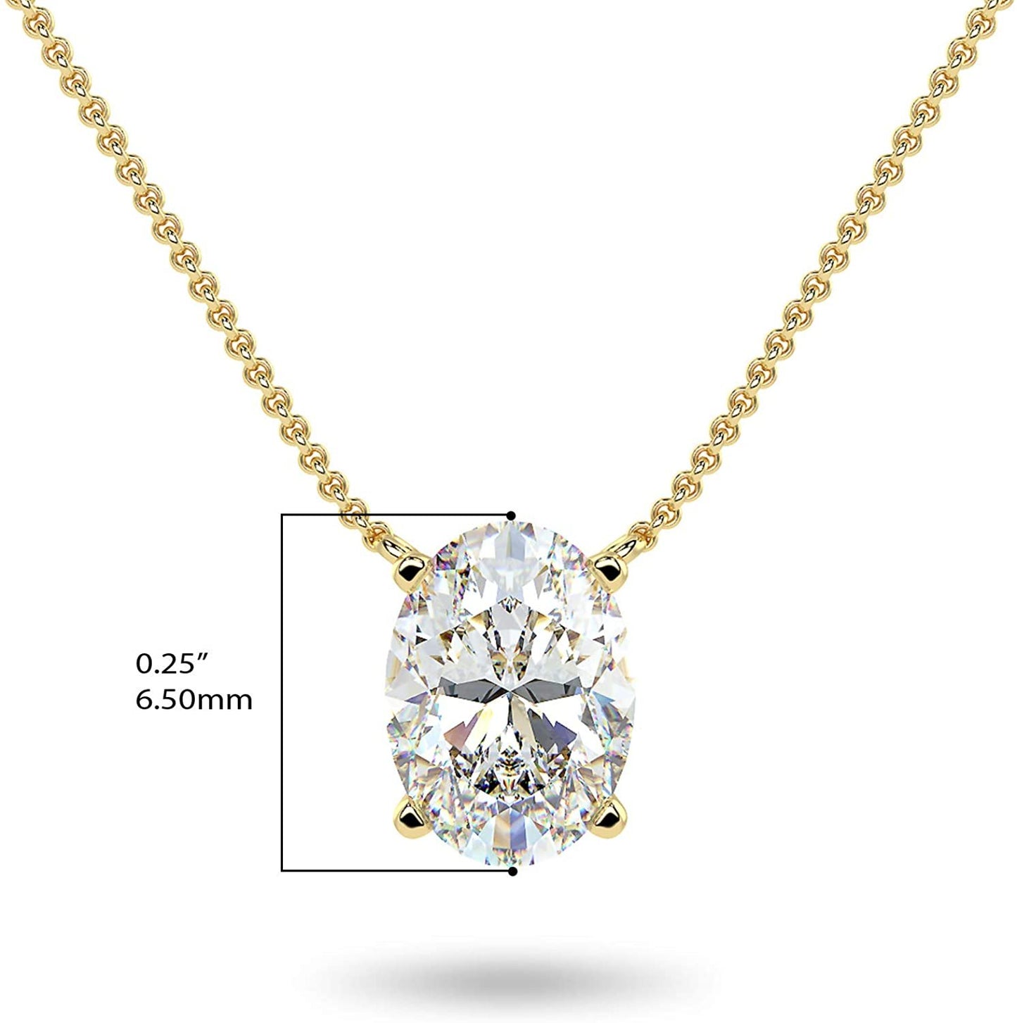 14K Gold 1/3 Carat Oval Shape Lab Created Diamond Vertical Solitaire Pendant Necklace (G-H Color, VS1-VS2 Clarity), 18" - Choice of Color