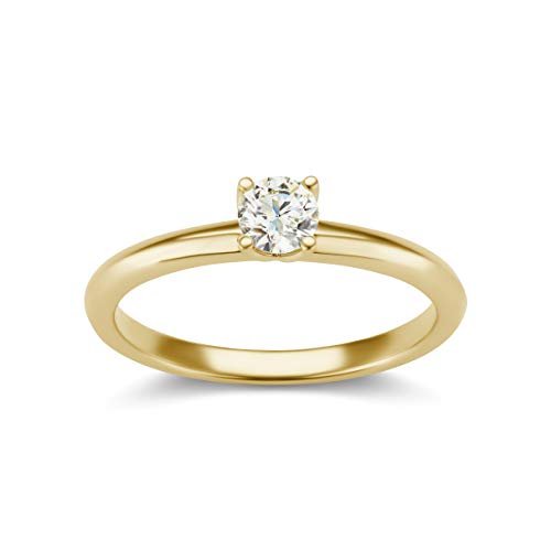 14K Yellow Gold 1/3 Carat Round Brilliant Lab Created Diamond 4-Prong Classic Solitaire Engagement Ring (G-H Color, VS1-VS2 Clarity) - Size 8