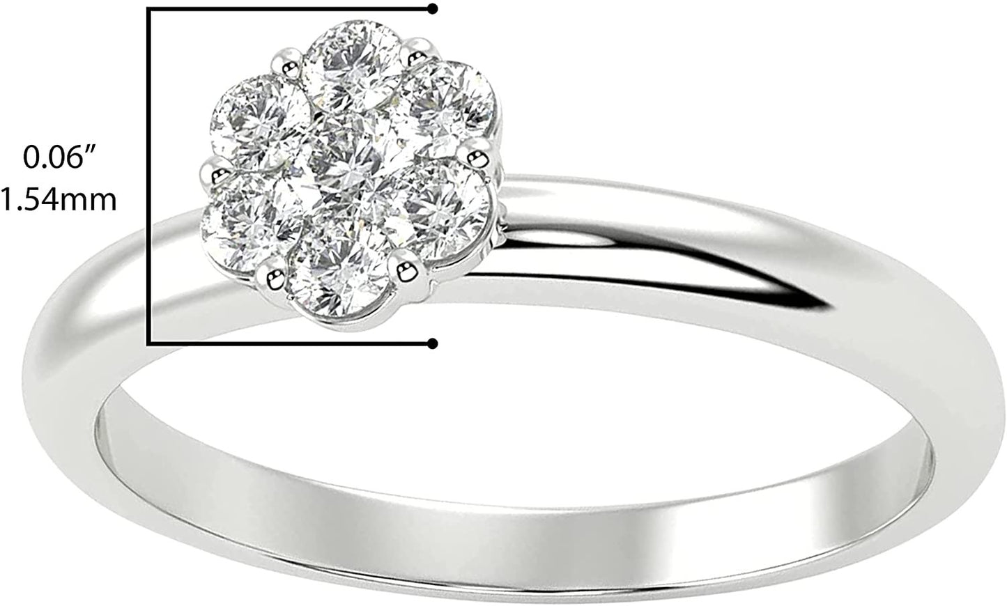 .925 Sterling Silver 1/5 Cttw Round Brilliant Lab Grown Diamond Classic Floral Cluster Engagement Ring (G-H Color, SI1-SI2 Clarity)