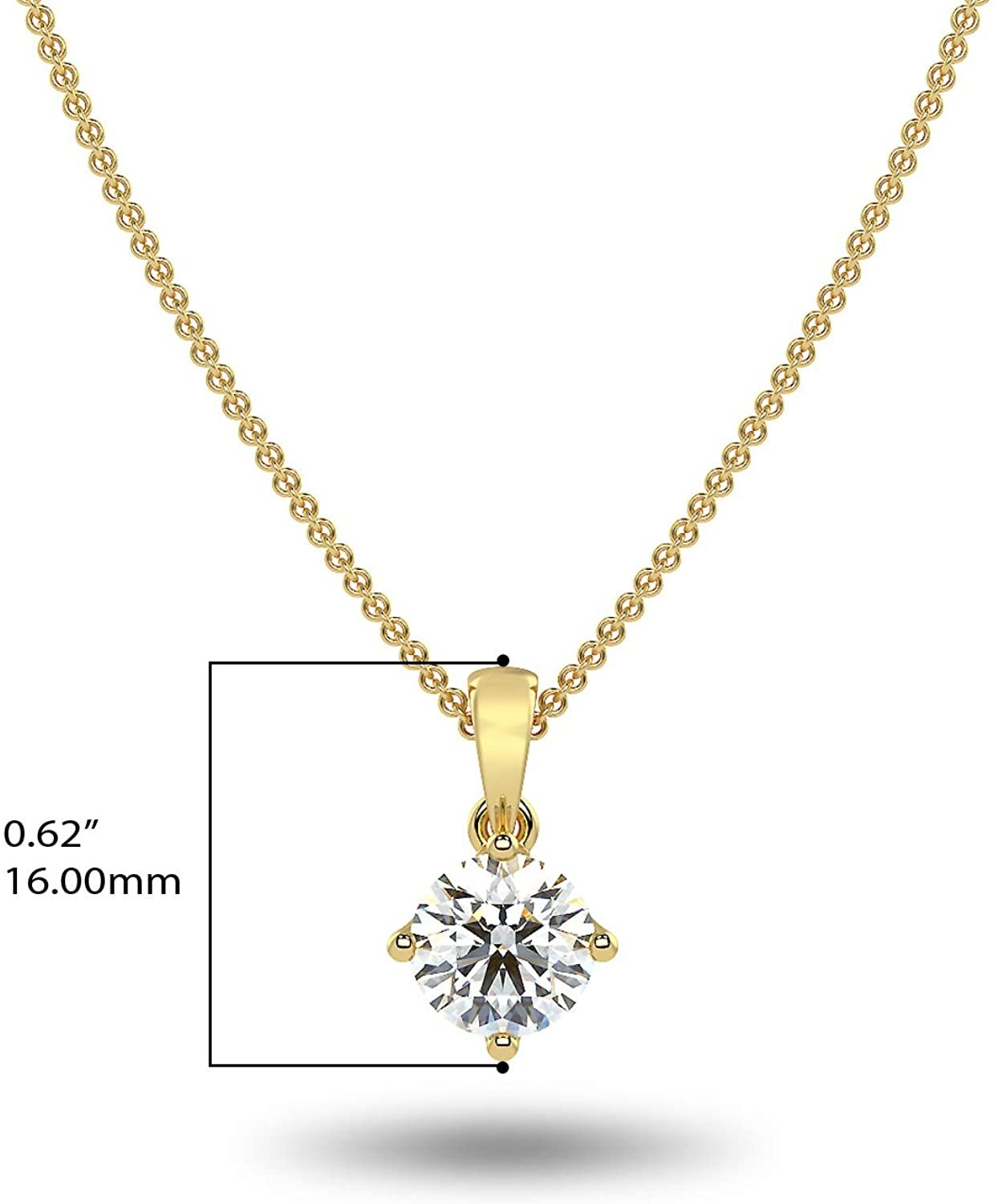 IGI Certified 14K Gold 1-1/2 or 2.0 Carat Round Brilliant-Cut Lab Created Diamond Solitaire Pendant Necklace (I-J Color, VS1-VS2 Clarity), 18" - Choice of Gold Color