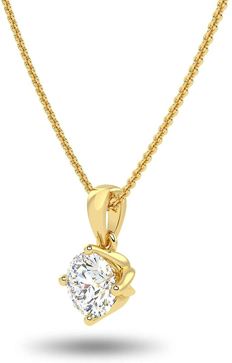 IGI Certified 14K Gold 1-1/2 or 2.0 Carat Round Brilliant-Cut Lab Created Diamond Solitaire Pendant Necklace (I-J Color, VS1-VS2 Clarity), 18" - Choice of Gold Color