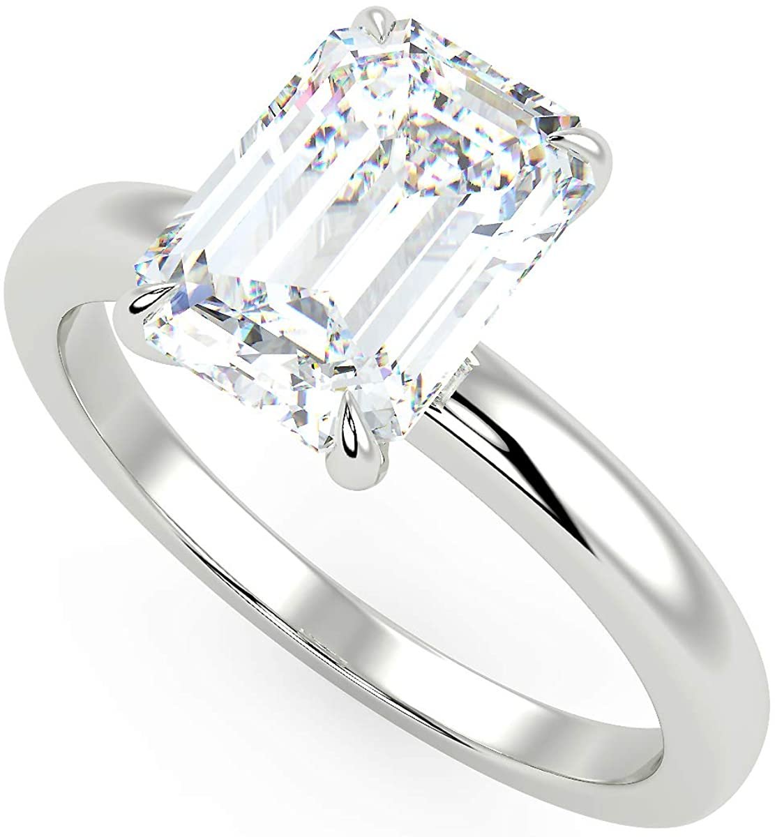 IGI Certified 14K White Gold 9/10 to 2.0 Carat Emerald-Cut Lab Created Diamond Classic Solitaire Engagement Ring (G-H Color, VS1-VS2 Clarity)